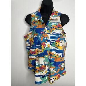 Vintage Sleeveless Button Down Collar Shirt Cherokee Colorful Size Medium